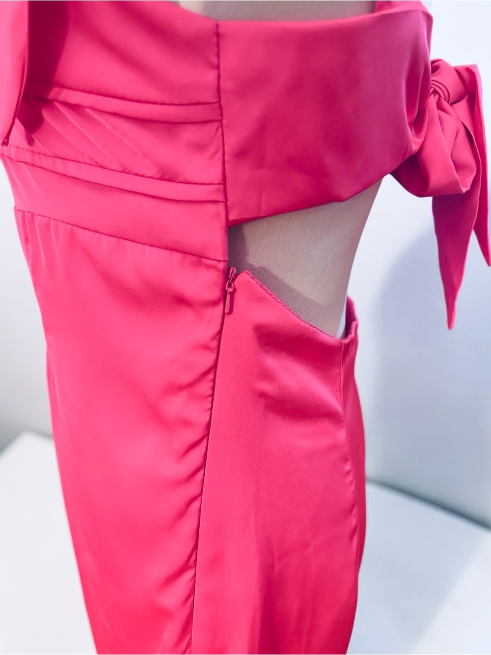 Fashion Nova Hot Pink Satin Tie Strap Mini Dress Open Back Size 6 - Picture 8 of 16
